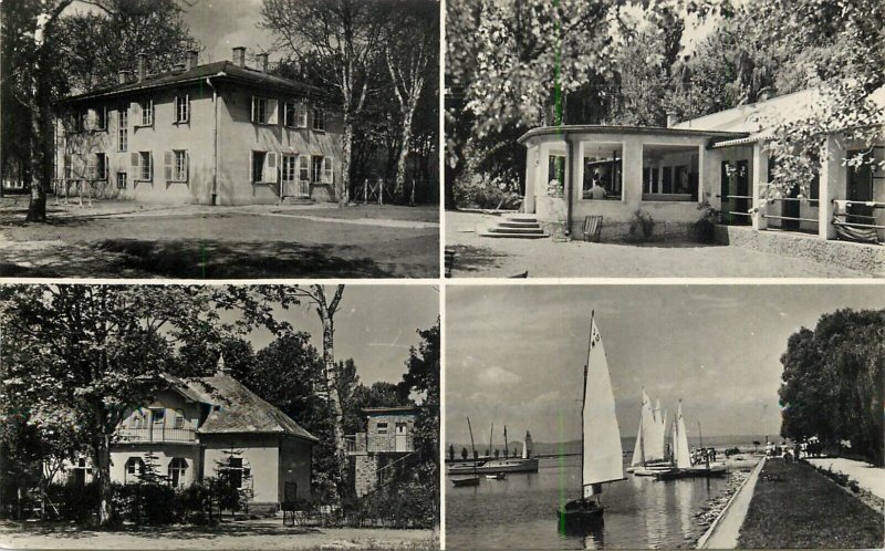 Sailing boats navigation themed postcard Hungary Balaton lake sailboat pier