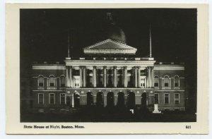 State House at Night Boston massachusetts RPPC