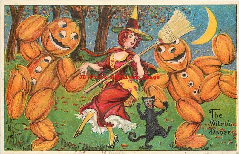 Halloween, Julius Bien 1909 No 9800-05, Set of 6 Postcards, Pranks, JOLs, Witch 