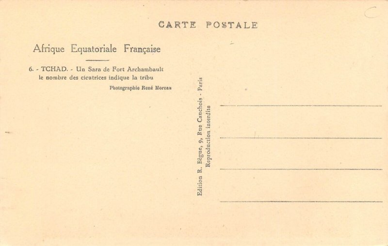 Chad a Sara ethnic type skin face tattoos scars indicates the tribe postcard