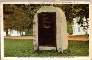 William Lloyd Garrison Monument Old Bennington VT c1920s Vintage Postcard J63