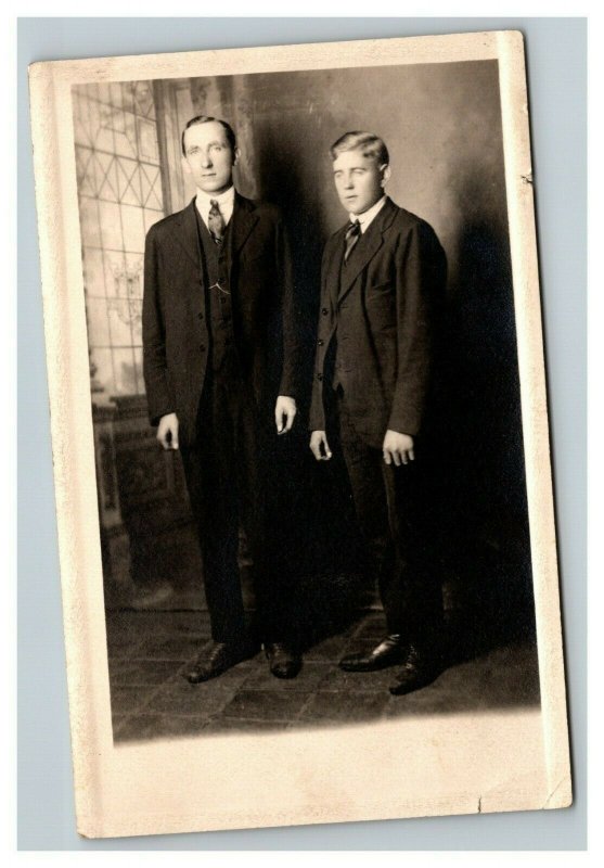 Vintage 1900's RPPC Postcard Studio Portrait Minneapolis Father & Son