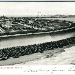 1905 Galveston TX UDB Sea Wall Litho Photo Post Card Hawkins Pub Antique Vtg A18