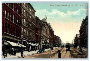 c1910 King Street Looking Up St. John New Brunswick Canada Trolley Car Postcard