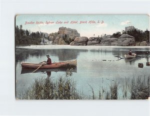 Postcard Boulder Rocks, Sylvan Lake, and Hotel, Black Hills, South Dakota