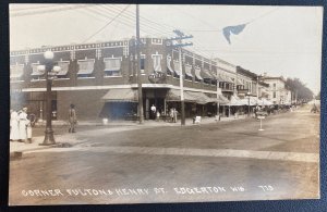 Mint Usa Real Picture Postcard Corner Fulton Henry St Edgerton Wisconsin