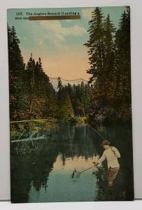 Fishing The Anglers Reward, Landing a Nice One Oregon c1910 Postcard F20