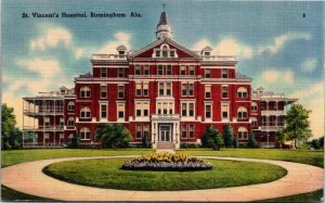 Postcard AL Birmingham St. Vincent Hospital LINEN Flower Beds 1940s S74