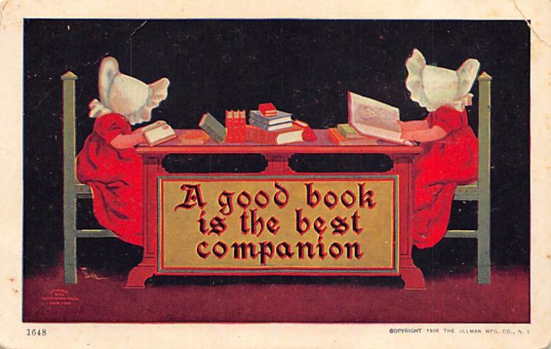 A good book is the best companion Girls reading Sun Bonnet Unused 