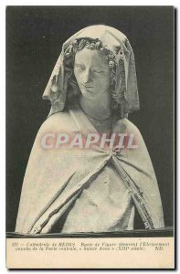 Old Postcard Cathedral of Reims Bust Figure decorating splay left of the cent...