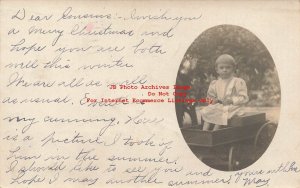MA, Lowell, Massachusetts Postmark, RPPC, Young Child Everett Sitting in Wagon
