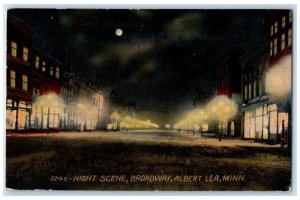 1911 Night Scene Broadway Moon Exterior Building Albert Lea Minnesota Postcard