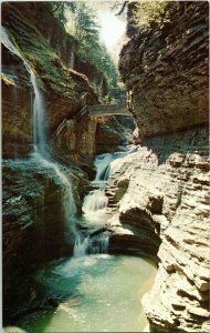 Rainbow Falls Watkins Glen State Park New York NY Finger Lakes Postcard Vintage 