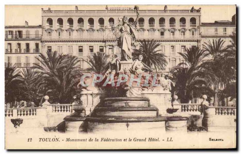 Toulon Old Postcard Monument of the Federation and the Grand Hotel