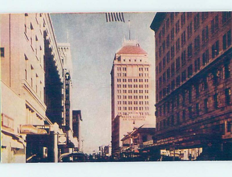 Unused 1950's SHOPS ALONG THE STREET Fresno California CA F0630