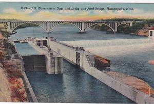 Minnesota Minneapolis U S Government Dam & Locks and Ford Bridge Curteich