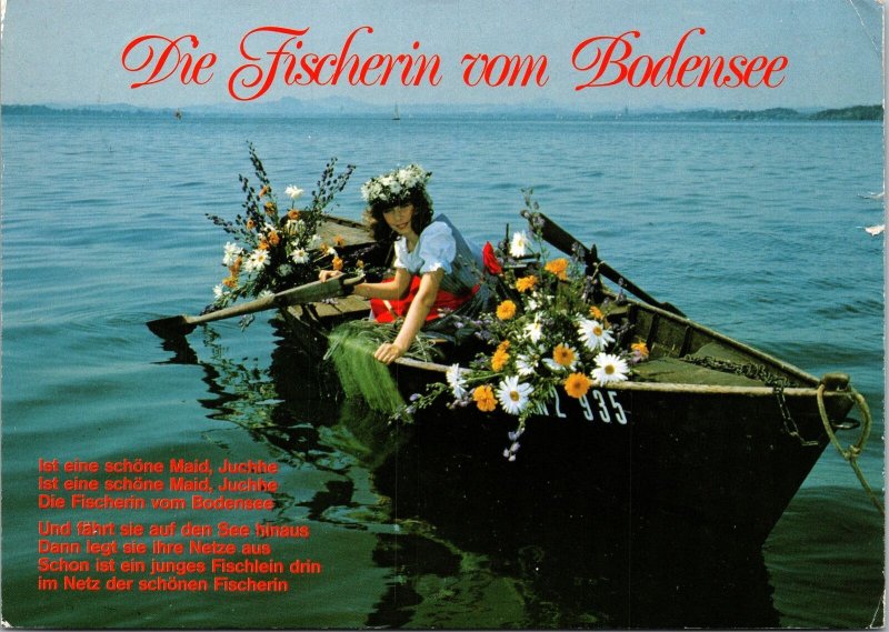 VINTAGE CONTINENTAL SIZE POSTCARD THE FISHERWOMAN FROM LAKE CONSTANCE FOLKLORE