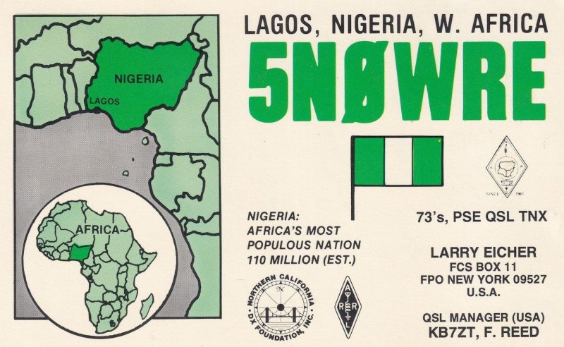 Lagos Nigeria Tanzania 2x QSL Africa Map Radio Card