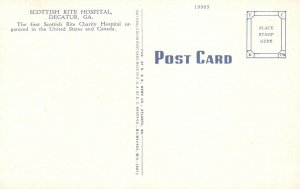 Vintage Postcard 1930's Scottish Rite Charity Hospital US Canada Decatur Georgia