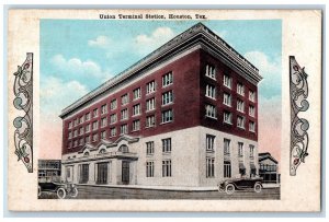 c1910's Union Terminal Station Exterior Houston Texas TX  Vintage Cars Postcard 