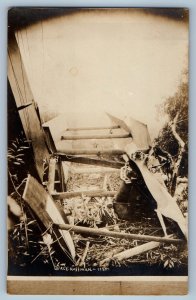 c1910's Early Plane Crash Aviation RPPC Photo Unposted Antique Postcard