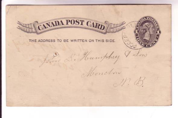 Canadian Postal Stationery, Victoria, 1 Cent Black, Rogerville New Brunswick ...