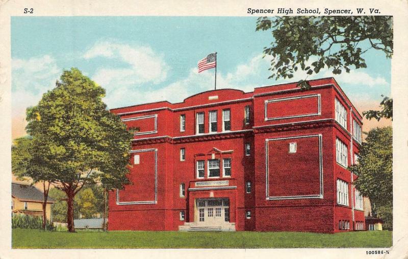 SPENCER, WV West Virginia   SPENCER HIGH SCHOOL  Roane County  1951 Postcard