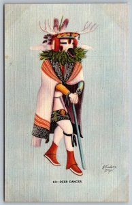 New Mexico Postcard -  Native American Hopi Indian Snake Dance Deer Dancer