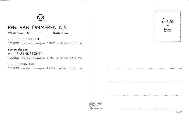 MS Pooldrecht Van Ommeren NV Real Photo Unused Topics