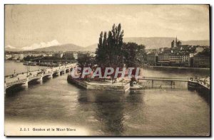 Old Postcard Geneva and Mont Blanc