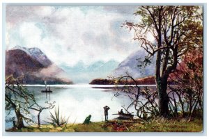c1910 Boating at Lake Manapouri New Zealand Oilette Tuck Art Postcard 