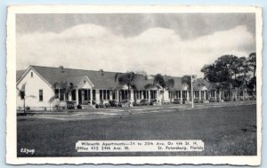 ST. PETERSBURG BEACH, FL ~ Roadside WILMORTH APARTMENTS c1940s Postcard