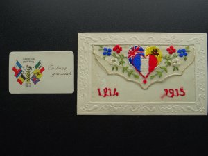 WW1 1915 Embroidered Silk Postcard INDIAN EXPEDITIONARY FORCE Insert & Message