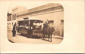 Real Photo Postcard People and Conductors of Horse Pulled Street Car Trolley