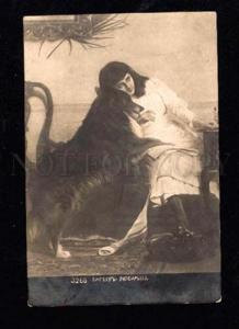 3014618 Cute Girl w/ Lovely COLLIE Dog By BARBER vintage PC