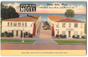 OCEAN BLVD. MOTEL Long Beach, California Roadside 1940s Vintage Linen Postcard