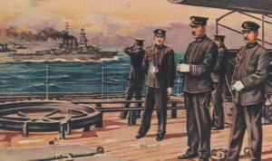 C 1937 Rare Japanese Imperial Navy Battleship Nagato Commander On Deck Postcard