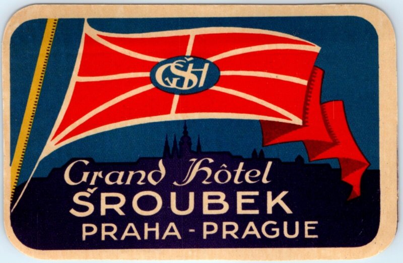 c1930s Prague, Czech Republic Grand Hotel Sroubek Luggage Label Evropa Gum C41