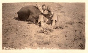 RPPC Real Photo Postcard - Bulldogging a Steer - Big Piney Rodeo, Wyoming