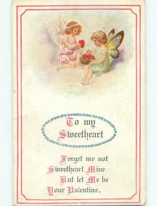 Pre-Linen valentine CUPIDS WITH ANGEL AND BUTTERFLY WINGS COLLECT HEARTS J0536