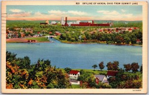 Ohio OH, 1944  Skyline of Akron, Rubber Plant, Summit Lake, Vintage Postcard