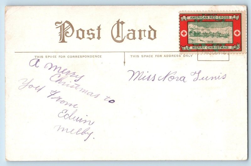 Christmas Postcard Angel Guiding Children On Winter American Red Cross Seal
