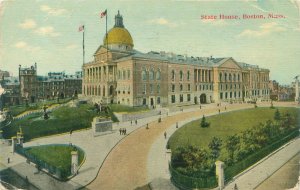 Boston Massachusetts State House 11912 Postcard, People, Flag Cancel