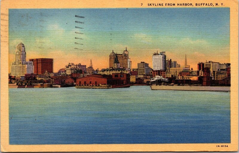 Skyline Harbor Buffalo New York Ny Linen Wob Note 1946 Pm Postcard 