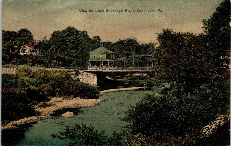 Postcard PA Greenville View on Little Shenango River - Bridge Octochrome 1909 M9
