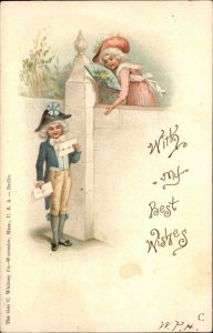 Best Wishes Boy and Girl Victorian Fashion Pre-1910 Vintage Postcard