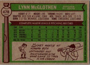 1976 Topps Baseball Card Lynn McGlothen St Louis Cardinals  sk12334