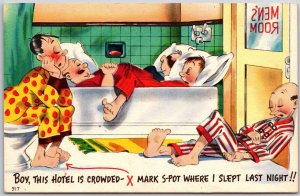 Men Slepping In The Bathroom This Hotel Is Crowded Comic Card Postcard