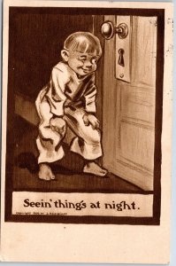 VINTAGE POSTCARD SEEIN' THINGS AT NIGHT BOY VOYEUR HUMOR MAILED IDAHO 1909