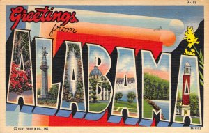 Linen Era, Large Letter, Alabama, AL,  Old Postcard